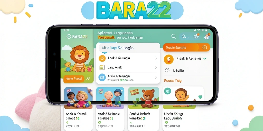 Tampilan antarmuka aplikasi BARA22 dengan lagu anak-anak yang ceria dan interaktif.