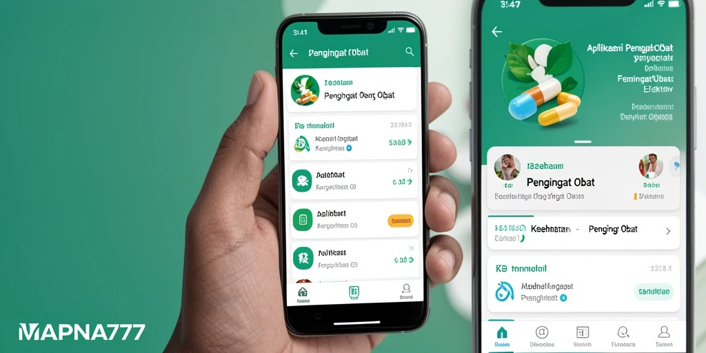 Antarmuka MAPNA777 dengan pengingat obat yang jelas dan mudah digunakan.
