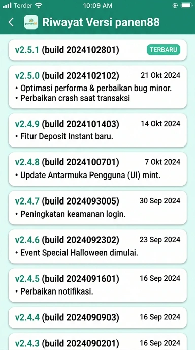 Riwayat Versi Aplikasi panen88 untuk Pengguna Android.